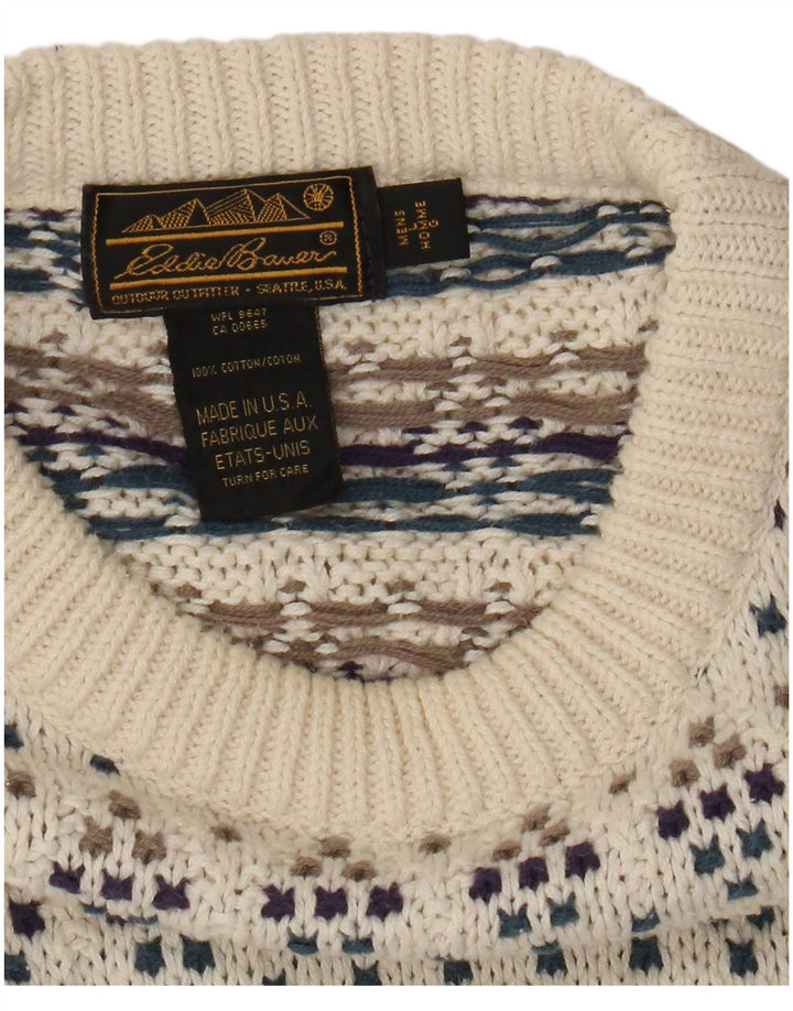 Eddie Bauer Herren-Pullover mit Rundhalsausschnitt, groß, cremefarbene gepunktete Baumwolle