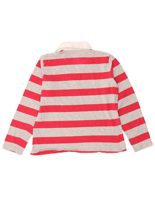 Reebok Damen Langarm-Poloshirt UK 16, groß, rosa gestreift, Baumwolle