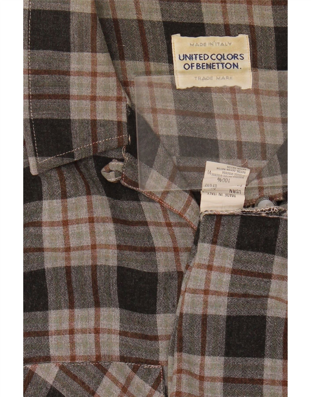 Benetton Damen Flanellhemd UK 12 Mittelgrau karierte Viskose