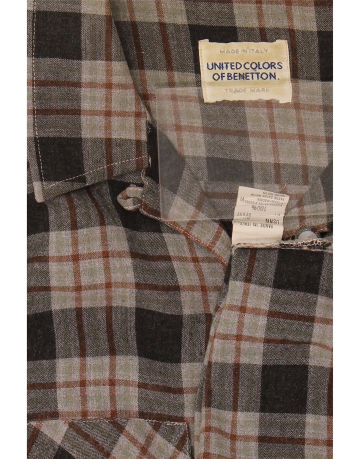 Benetton Damen Flanellhemd UK 12 Mittelgrau karierte Viskose