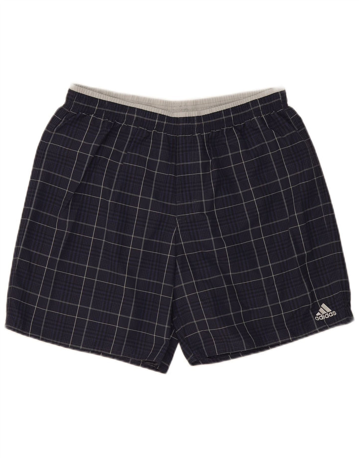 Adidas Herren-Sportshorts, groß, marineblau, kariert, Polyamid