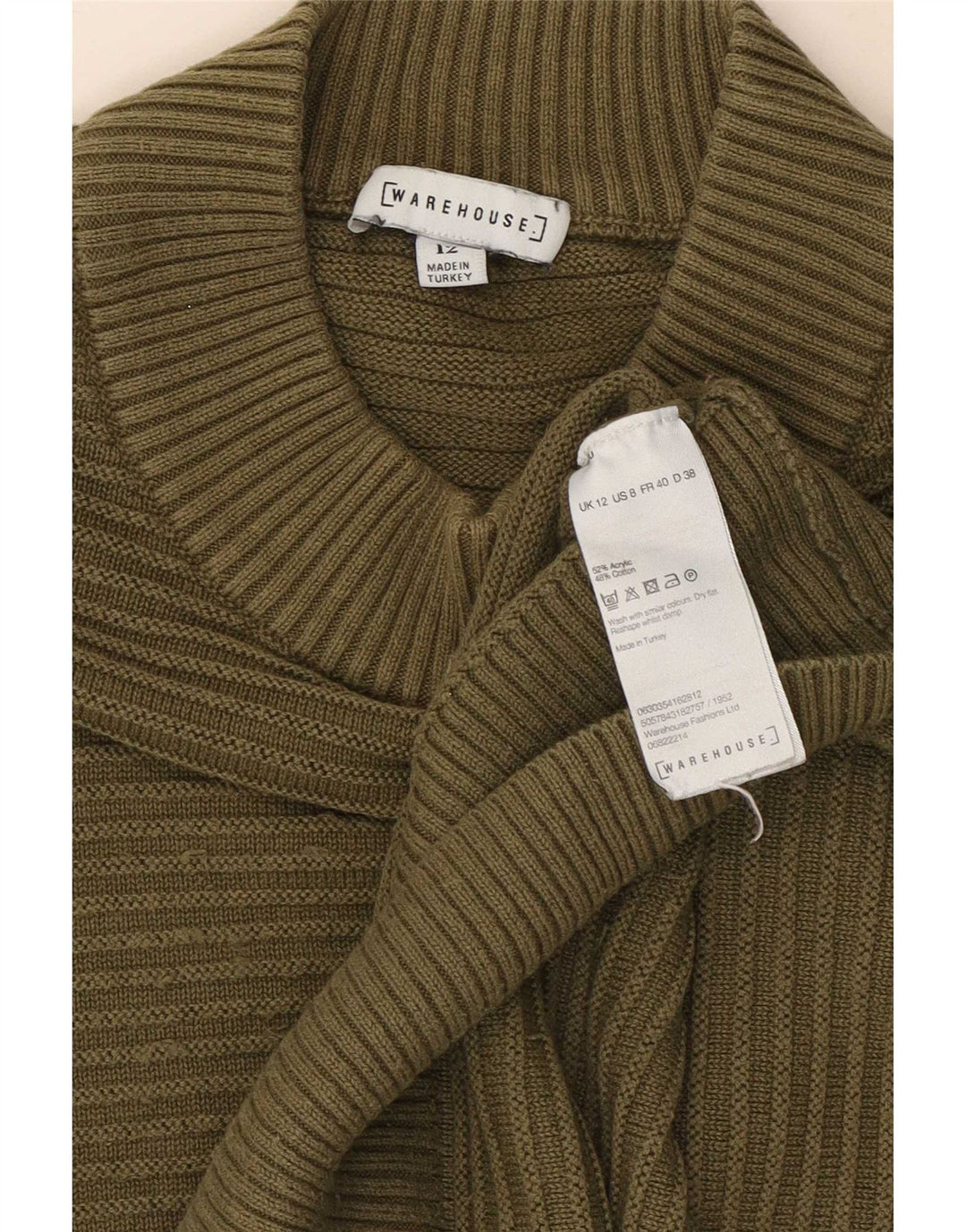 Rollkragenpullover für Damen von Warehouse, Gr. 12, Mittelkhaki, gestreift