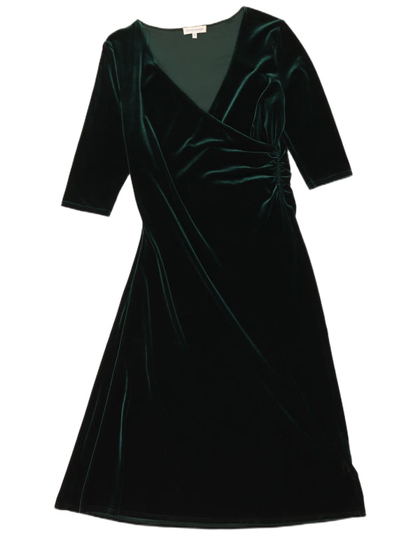 Vintage Damen Velours 3/4 Ärmel Maxikleid UK 18 XL Grün Polyester
