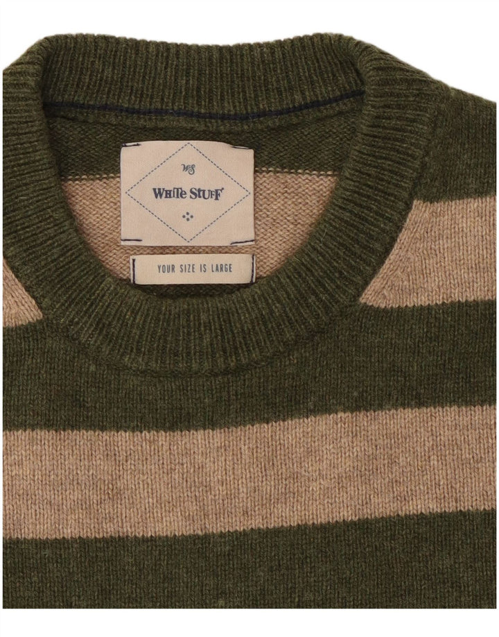 White Stuff Herren-Pullover mit Rundhalsausschnitt, groß, Khaki, gestreift