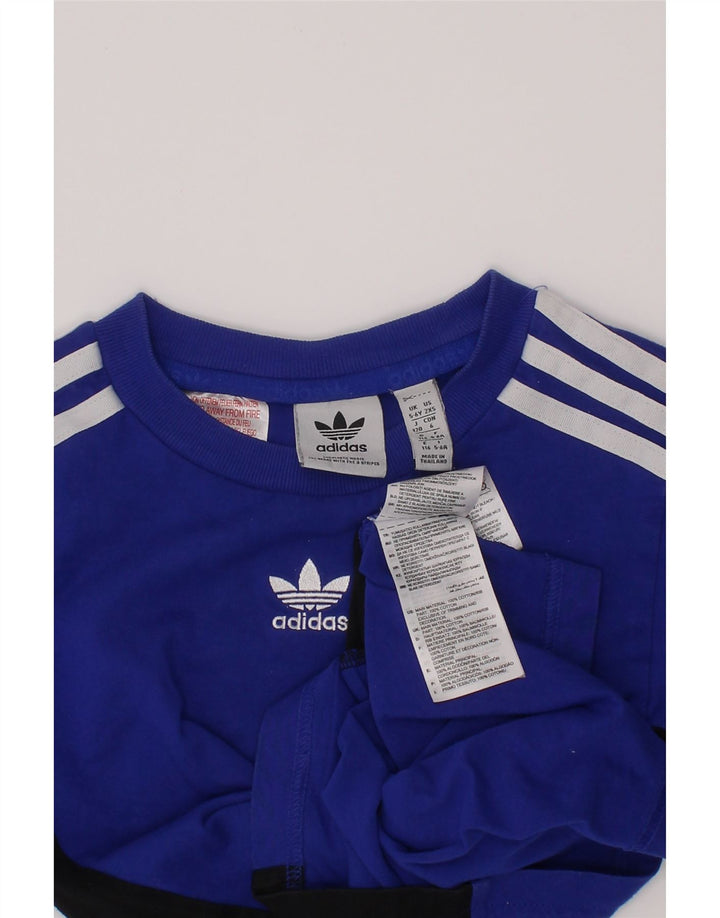 ADIDAS T-Shirt-Oberteil für Jungen, 5–6 Jahre, blaue Farbblock-Baumwolle