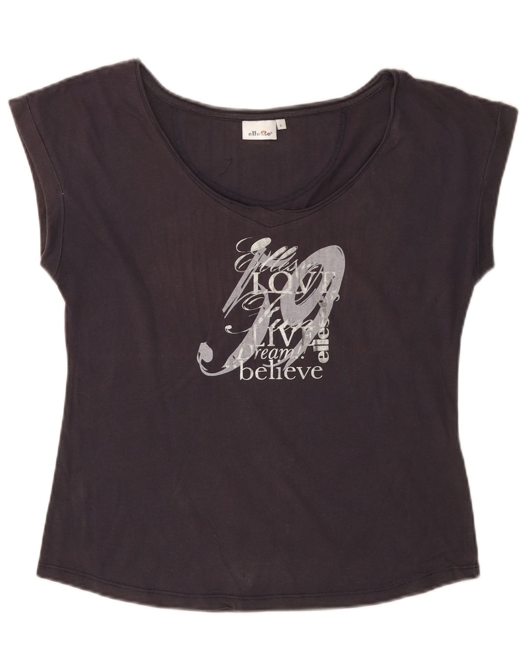 ELLESSE Damen Grafik-T-Shirt-Oberteil UK 14 Large Marineblau Baumwolle