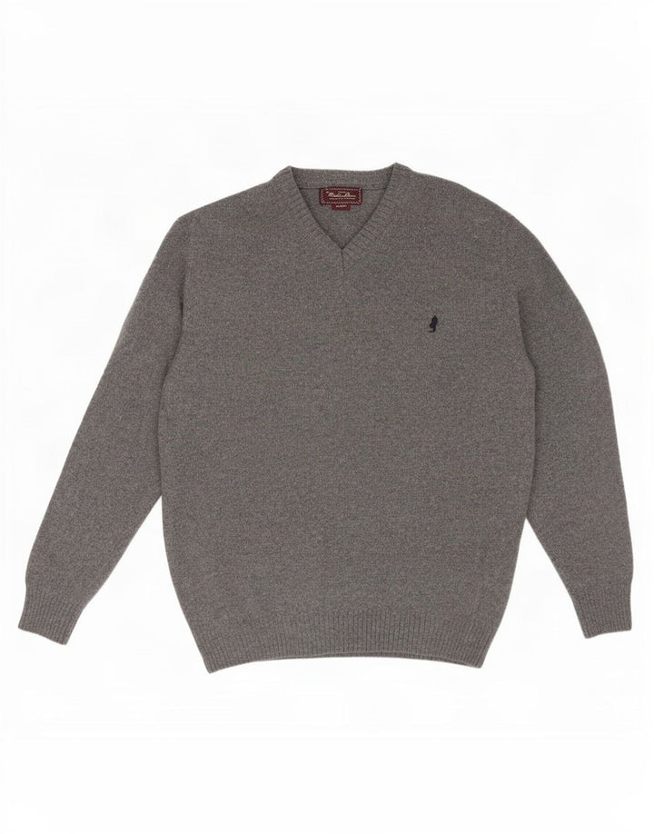 Marlboro Classics Damen-Pullover mit V-Ausschnitt, XL, graue Wolle