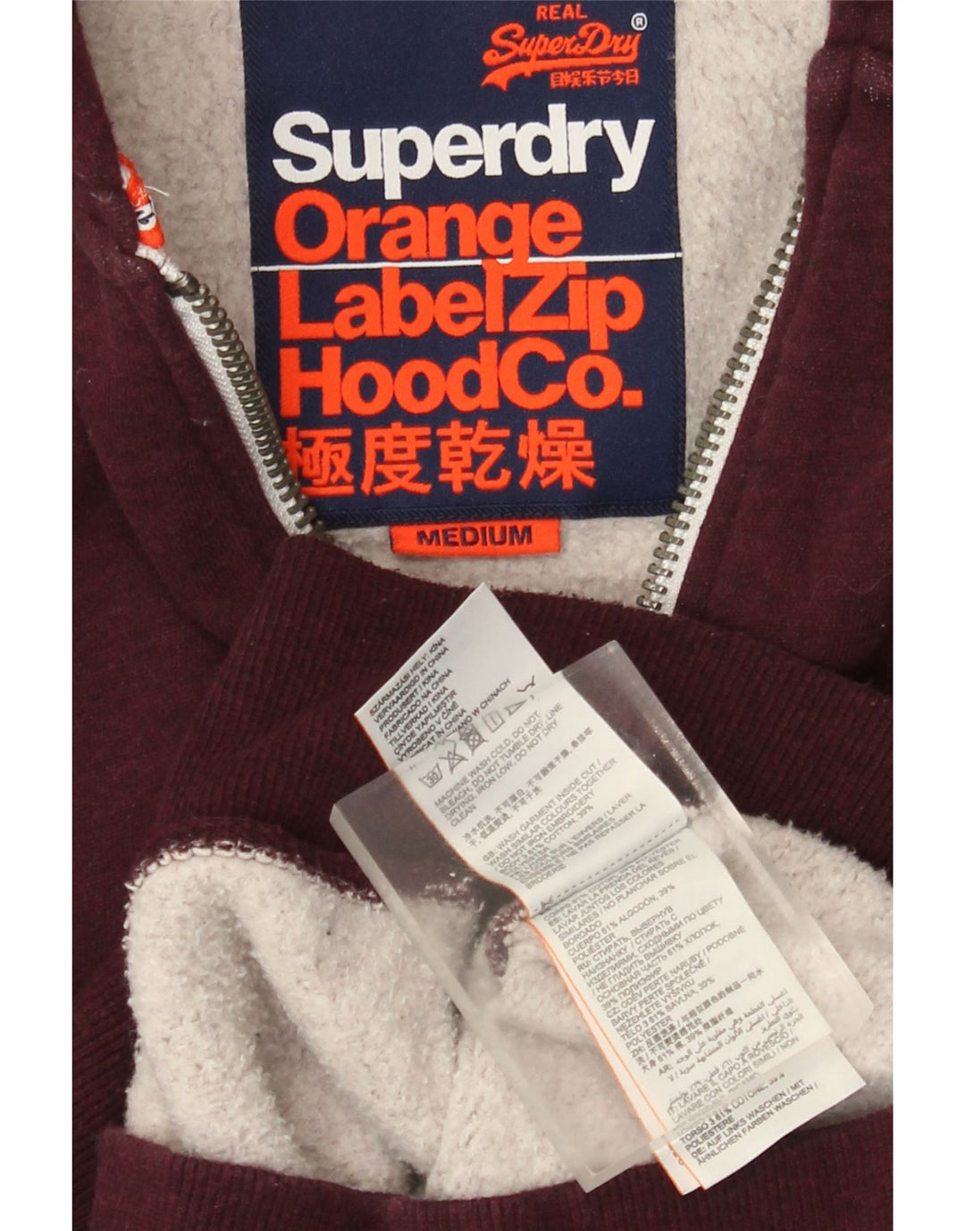 Superdry Herren-Kapuzenpullover mit Reißverschluss, mittlere Burgunder-Baumwolle