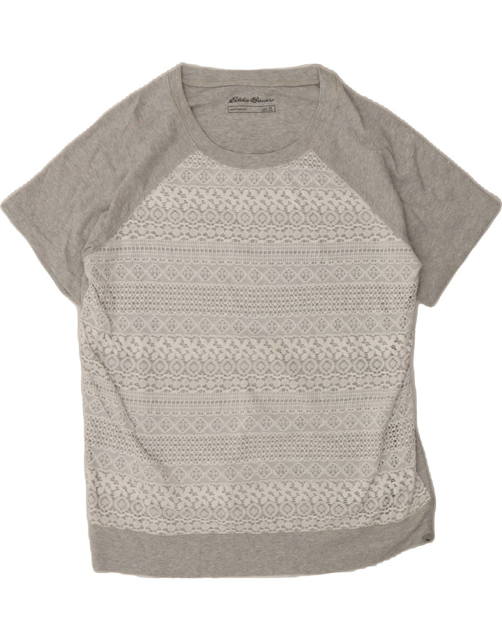 EDDIE BAUER Womens Abstract Pattern T-Shirt Top UK 18 XL Grey Cotton Vintage Eddie Bauer and Second-Hand Eddie Bauer from Messina Hembry 