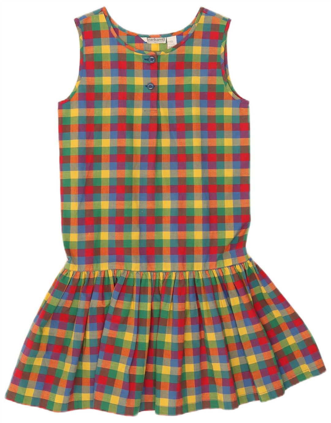 Cacharel Damen ärmelloses A-Linien-Kleid, US 12, großes mehrfarbiges Gingham