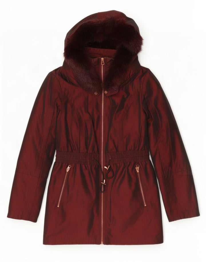 Ted Baker Damen-Parka mit Kapuze, Größe 1 XS, burgunderrotes Polyester