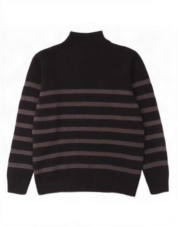 Pierre Cardin Mens Zip Neck Jumper Sweater XL Black Striped Acrylic