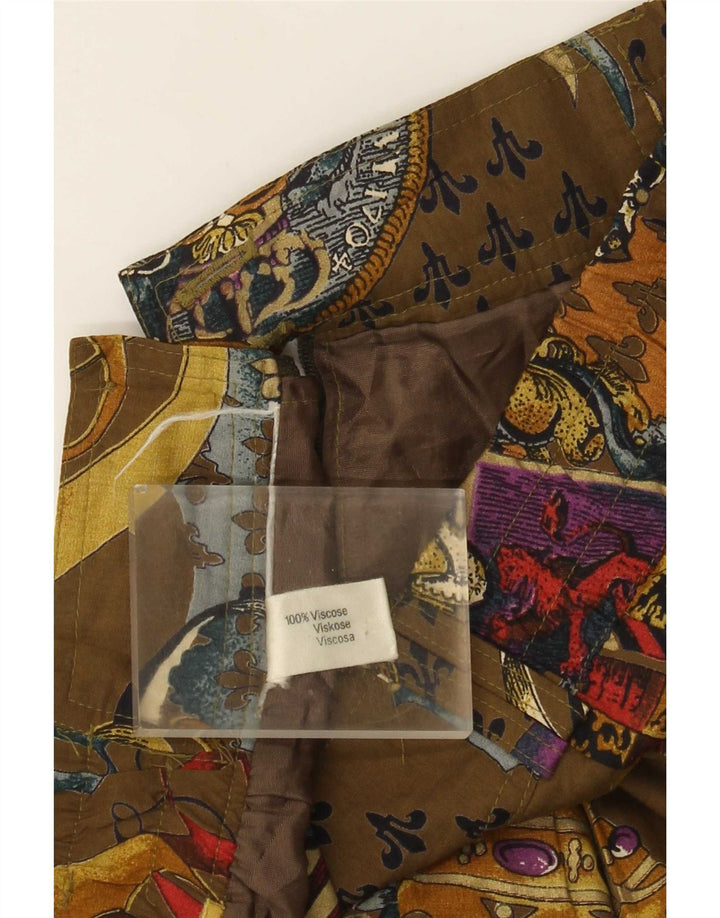 Vintage Womens Abstract Pattern Flared Rock Large W34 Khaki Viscose