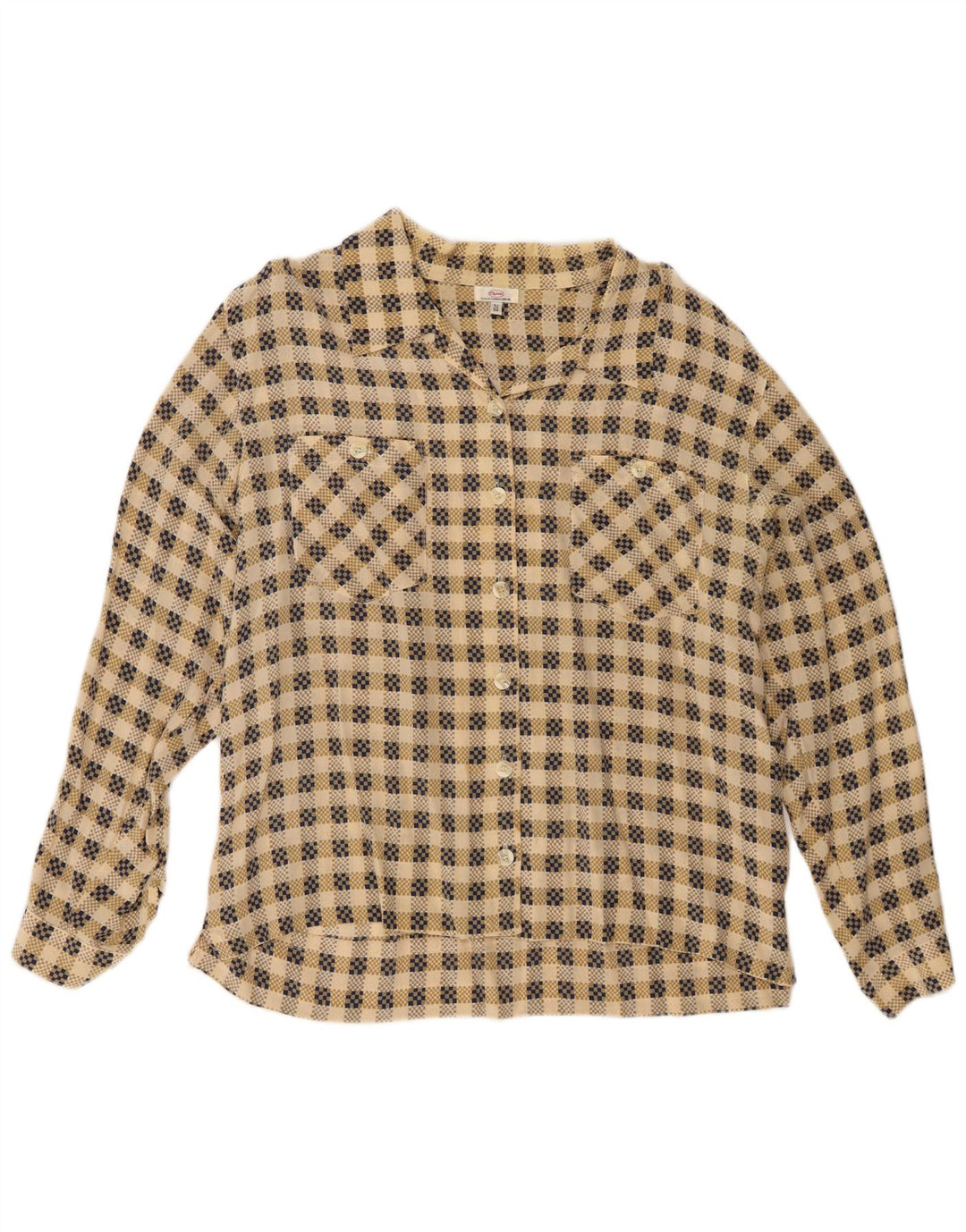 Cherie Damen-Hemd IT 52/54 2XL Beige karierte Seide