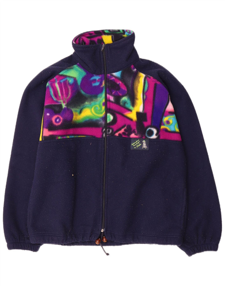 Vintage Herren Fleecejacke UK 38 Medium Marineblau Geometrisch Polyester