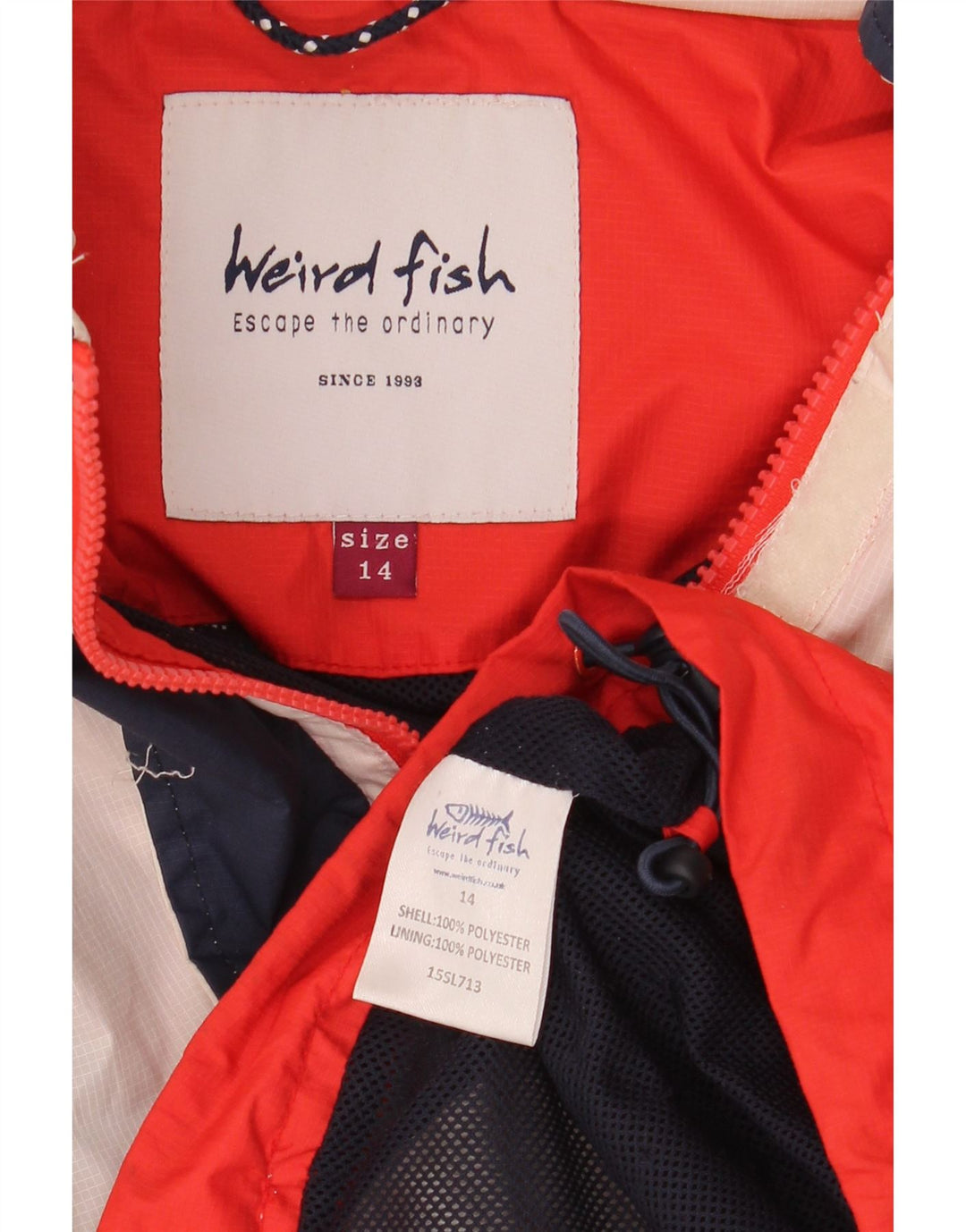 Weird Fish Damen-Windbreakerjacke mit Kapuze, UK 14, Größe L, Weiß, Farbblock