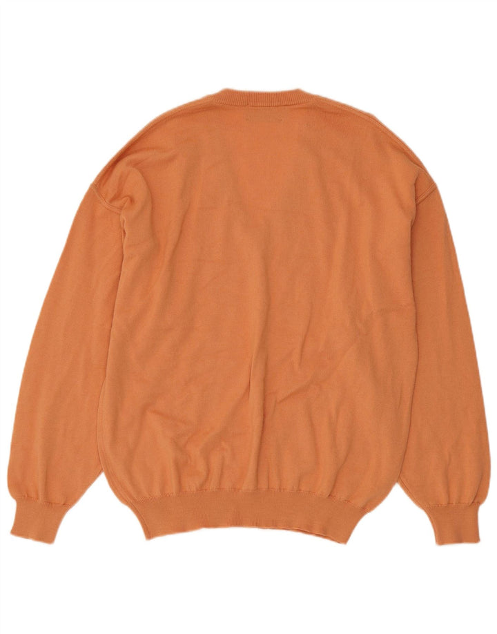 Il Granchio Herren-Pullover mit V-Ausschnitt aus mittelorange gestreifter Wolle
