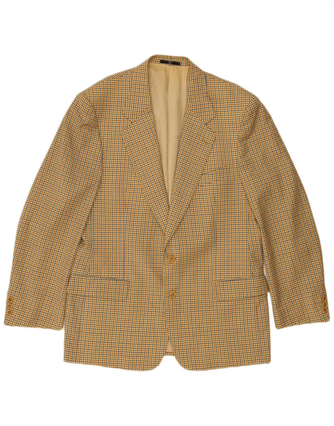 Valentino Herren-Blazer mit 2 Knöpfen, UK 40, große beige karierte Schurwolle