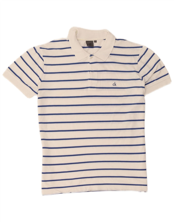 Calvin Klein Herren-Poloshirt, groß, weiß gestreift, Baumwolle