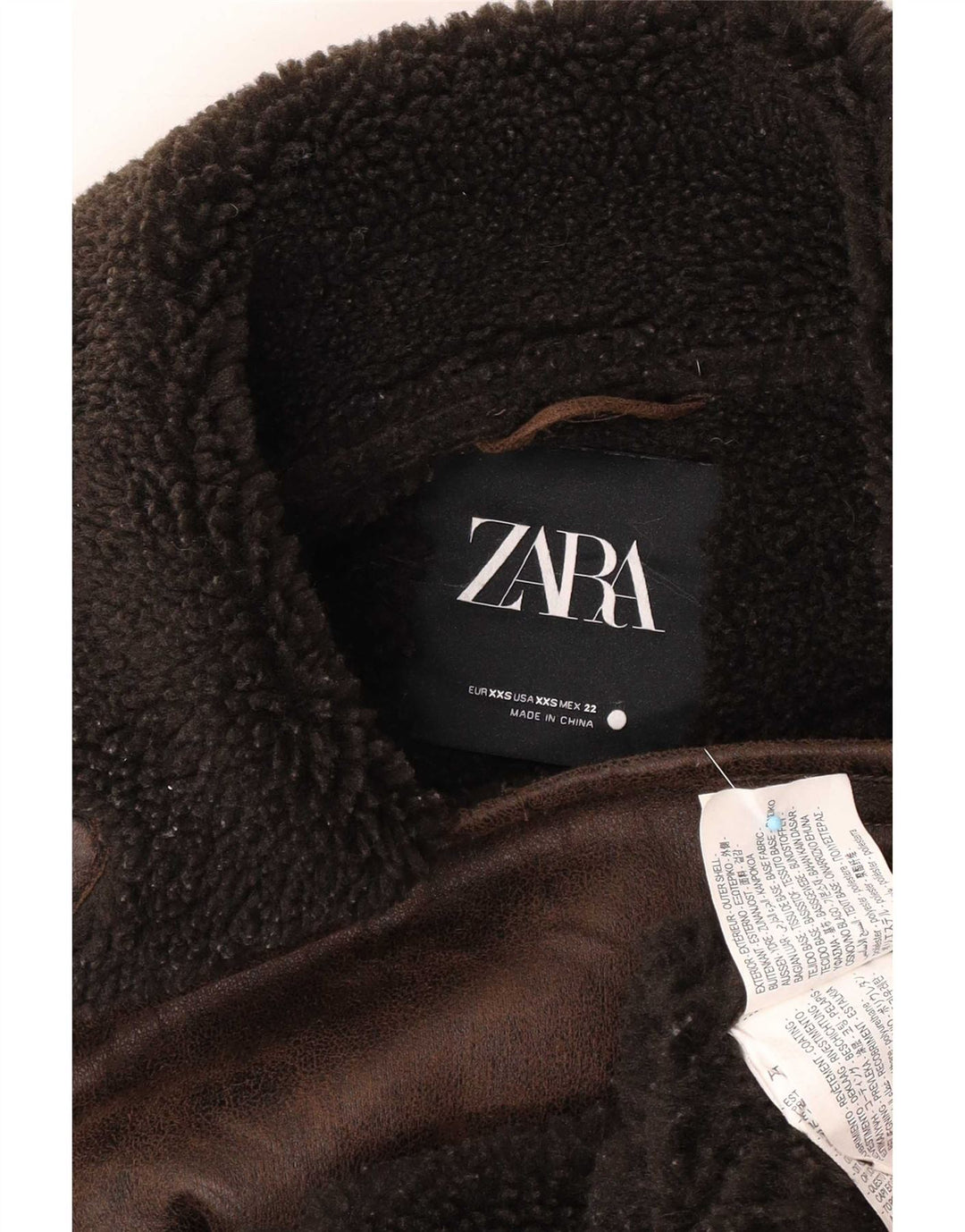 Zara Damen Übergroße Sherpa-Jacke UK 2 2XS Braunes Polyester