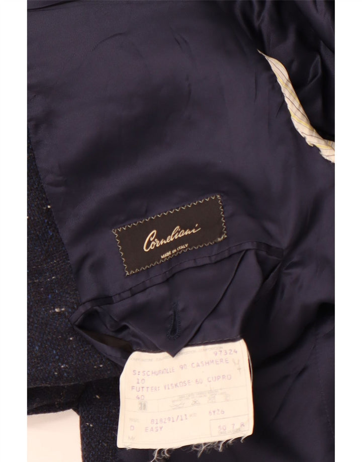Corneliani Herren-Blazerjacke mit 3 Knöpfen, IT 50, große marineblau gesprenkelte Wolle