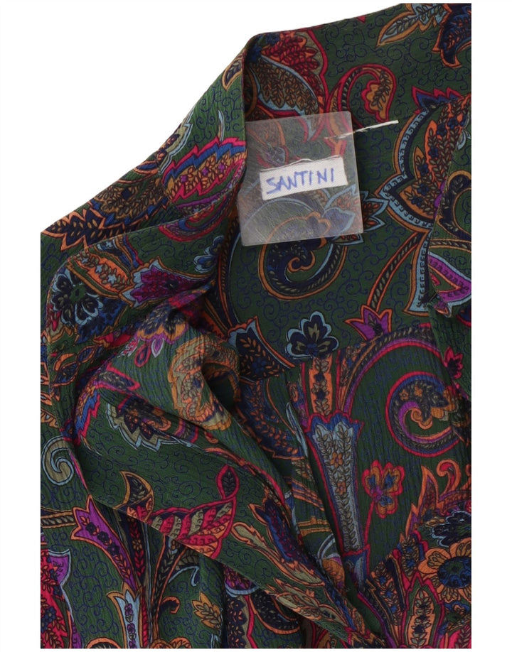 Santini Damen-Pullover-Hemdbluse, Gr. 44, groß, grün, geblümt