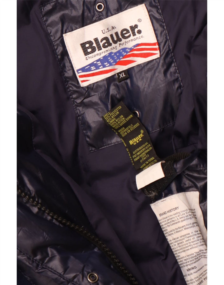 Blauer Wattierter Damenmantel mit Kapuze UK 18 XL Marineblaues Polyester
