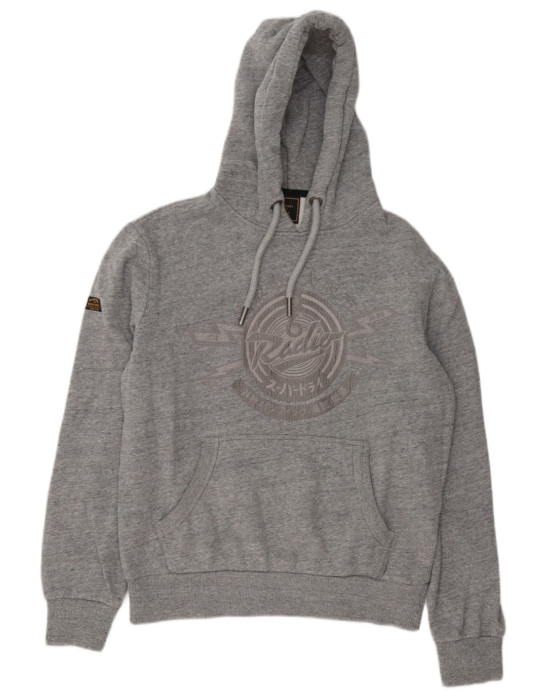 Superdry Herren-Pullover mit grafischem Kapuzenpullover, mittelgrau gesprenkelte Baumwolle