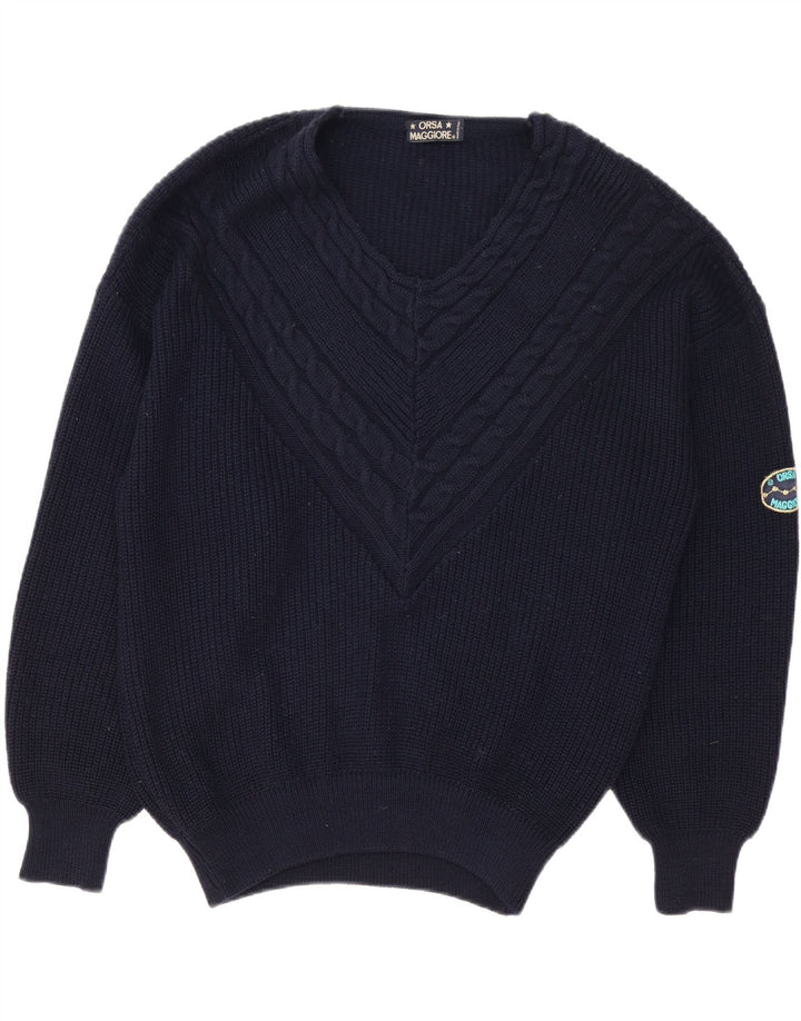 Vintage Herren Pullover mit V-Ausschnitt XL Marineblaue Wolle