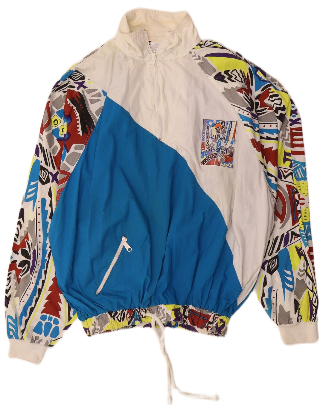 Vintage Herren Pullover-Trainingsanzug mit abstraktem Muster, lockere Passform, Mittelblau