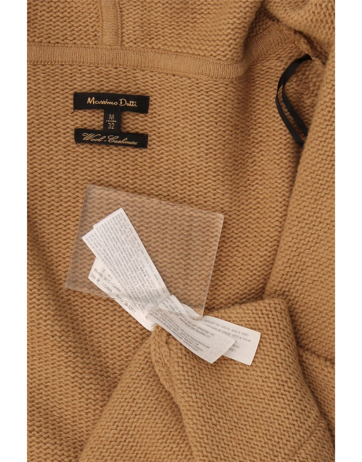 Massimo Dutti Damen-Cardigan mit Kapuze, offen, UK 14, mittelbeige Wolle