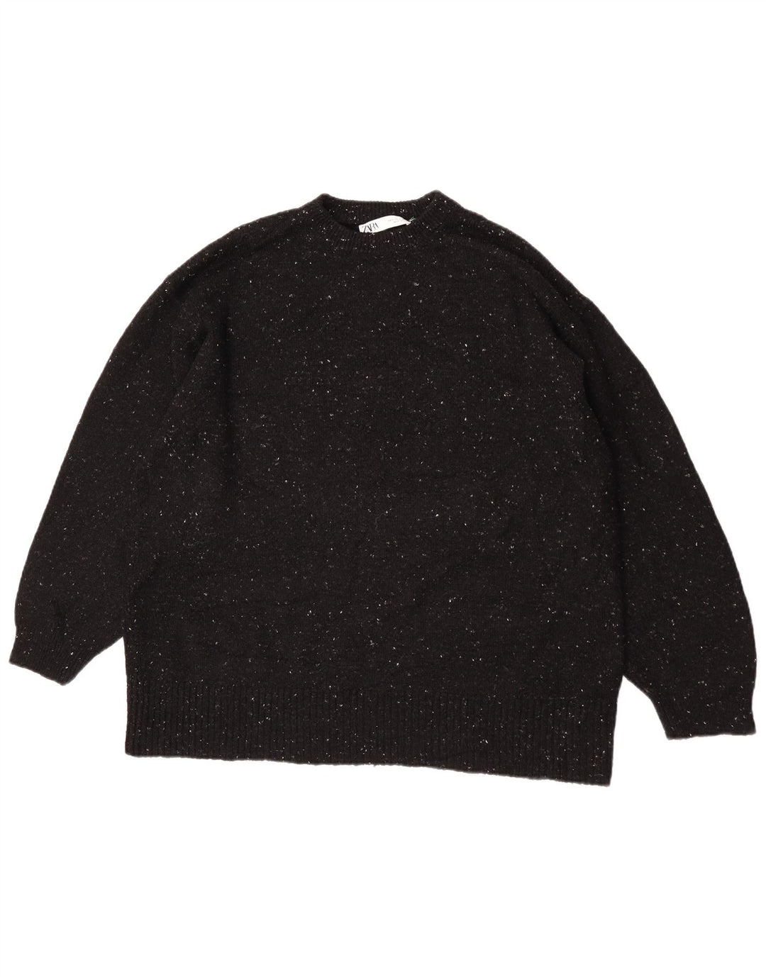 Zara Damen-Pullover, übergroß, Rundhalsausschnitt, Gr. 10, Größe S, Schwarz gefleckt