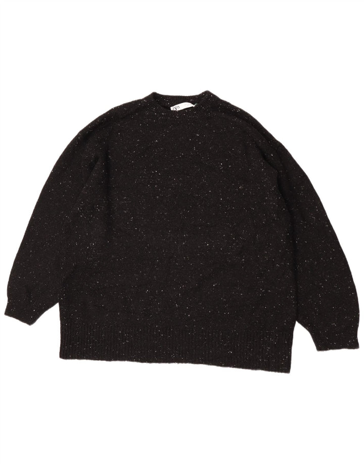 Zara Damen-Pullover, übergroß, Rundhalsausschnitt, Gr. 10, Größe S, Schwarz gefleckt