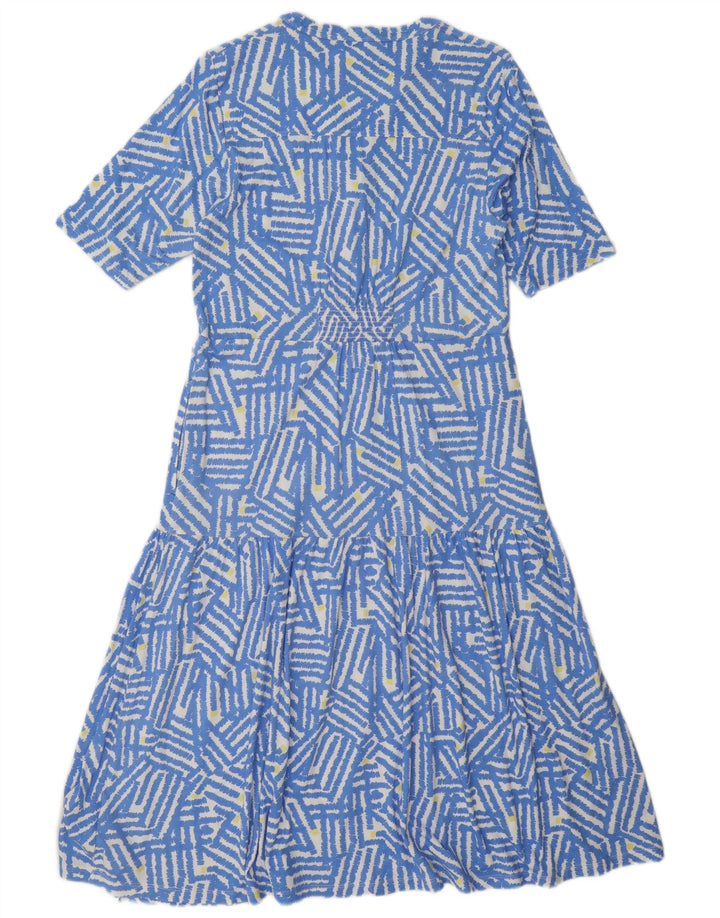 White Stuff Damen-Stufenkleid UK 12 Mittelblaues geometrisches Modal