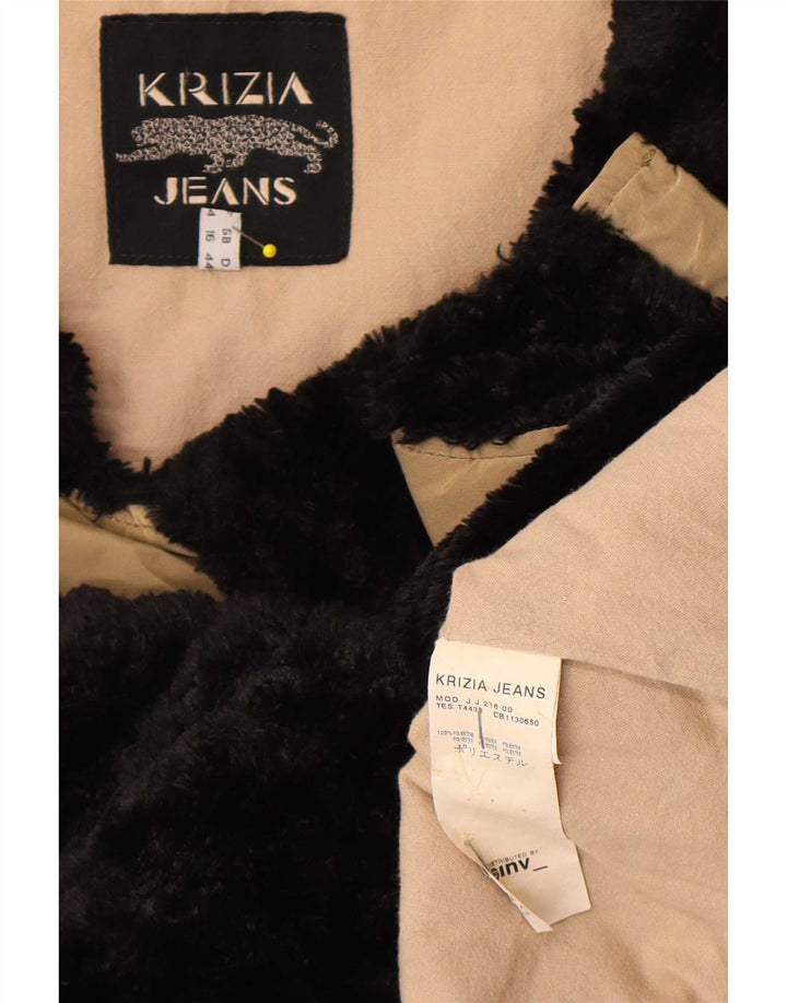 Krizia Jeans Damenmantel UK 16 Large Beige Colourblock Polyester