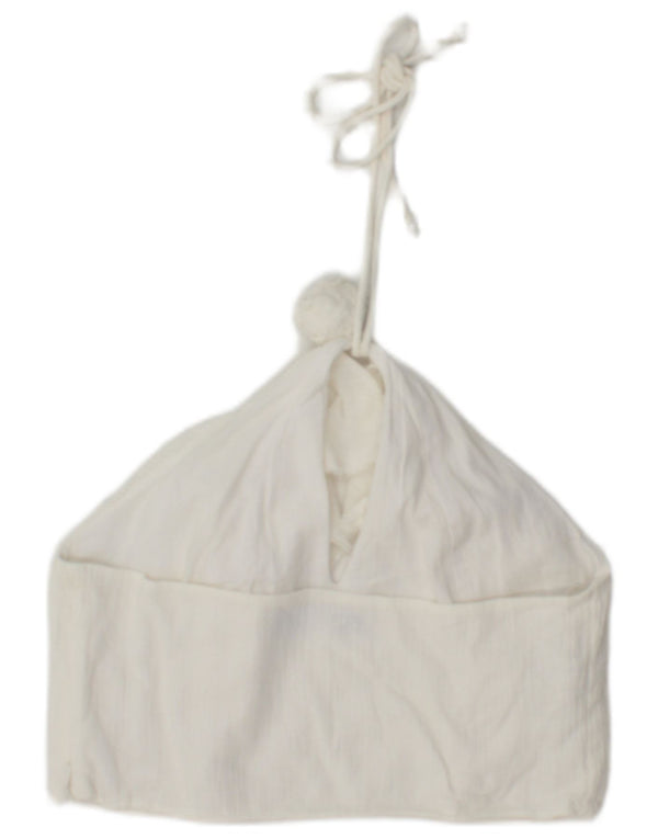 Zara Damen Neckholder-Top UK 12 Mittelweiße Baumwolle