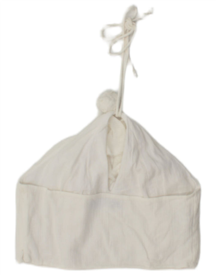 Zara Damen Neckholder-Top UK 12 Mittelweiße Baumwolle