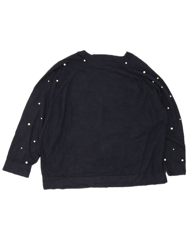 Zara Damen-Pullover mit U-Boot-Ausschnitt, Gr. 14, mittleres Marineblau mit Flecken