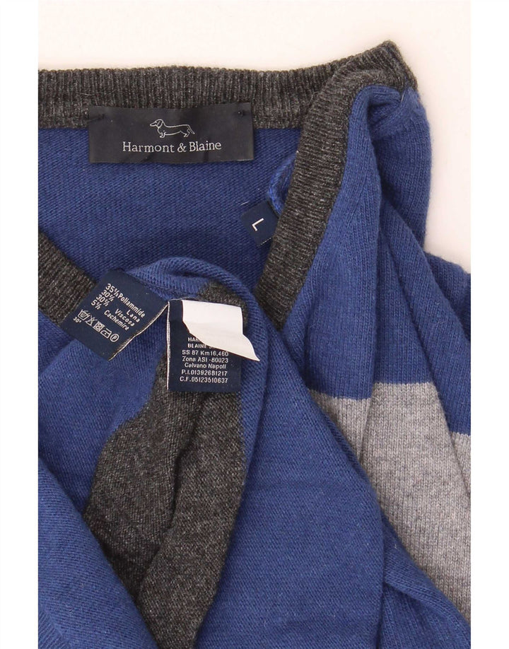 Harmont & Blaine Herren-Pullover mit Rundhalsausschnitt, groß, blau gestreift, Polyamid