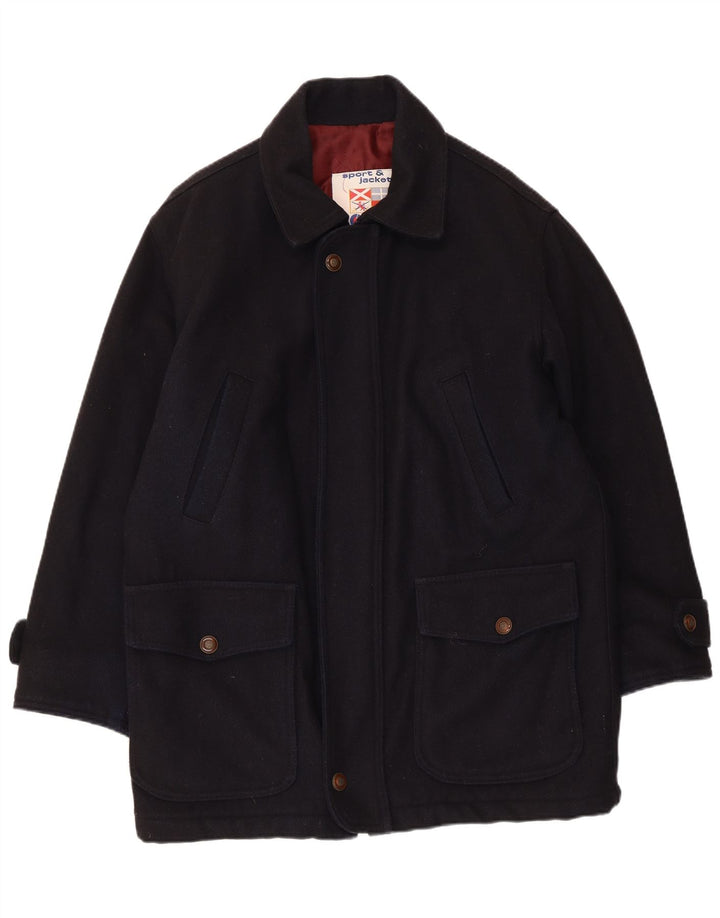 Polbot Herrenmantel UK 38 Mittelmarineblaue Wolle