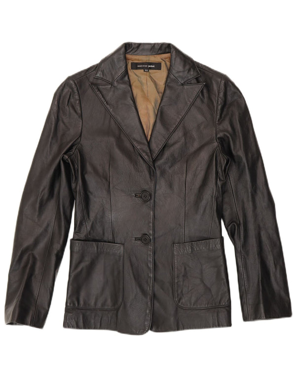 Vintage Damen 2 Knopf Leder Blazer Jacke UK 10 Small Schwarz