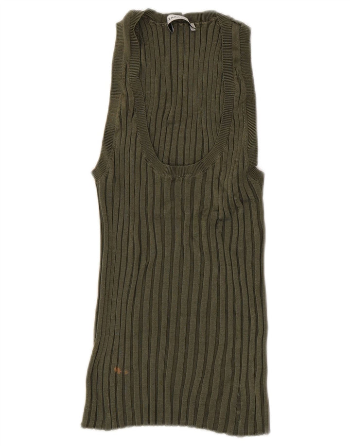 Zara Damen Weste Top UK 14 Large Khaki Viskose