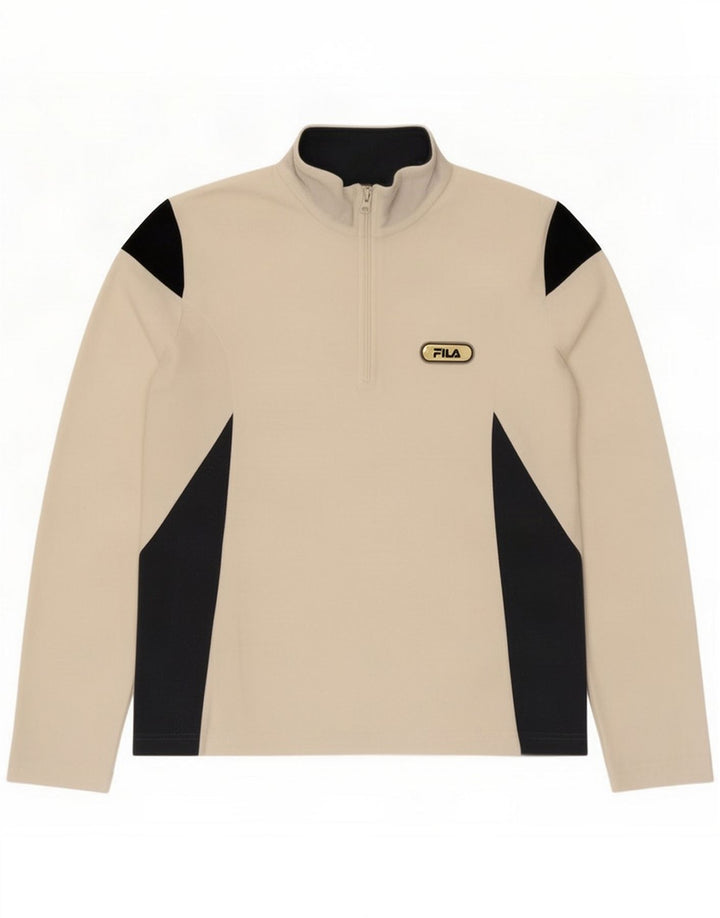 Fila Herren-Fleecepullover mit Reißverschluss am Hals, groß, weißes Farbblock-Polyester
