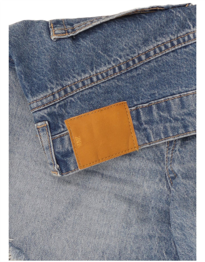 Zara Damen-Jeansshorts im Used-Look mit hoher Taille, W30, Mittelblau