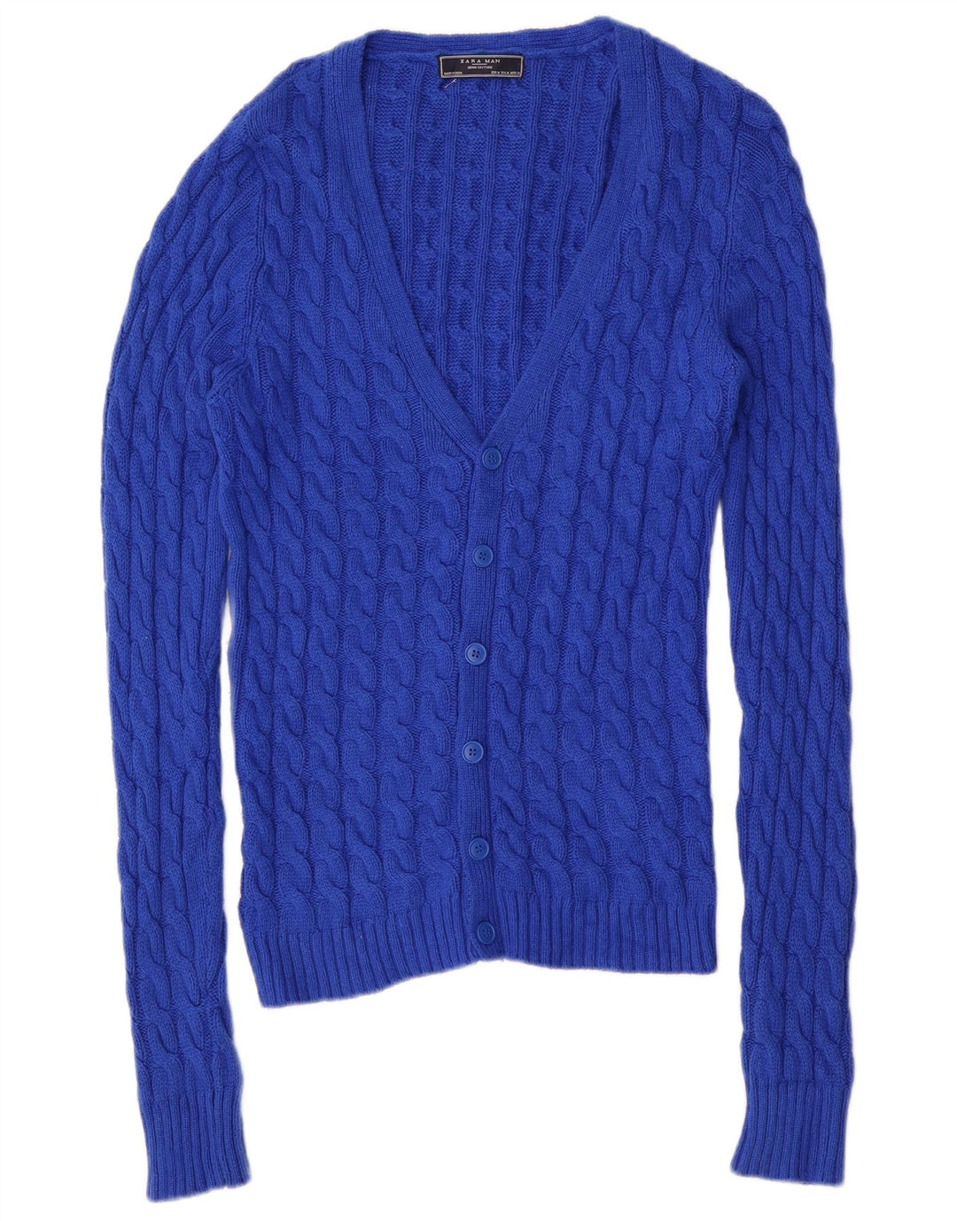 Zara Herren-Cardigan-Pullover aus mittelblauer Baumwolle