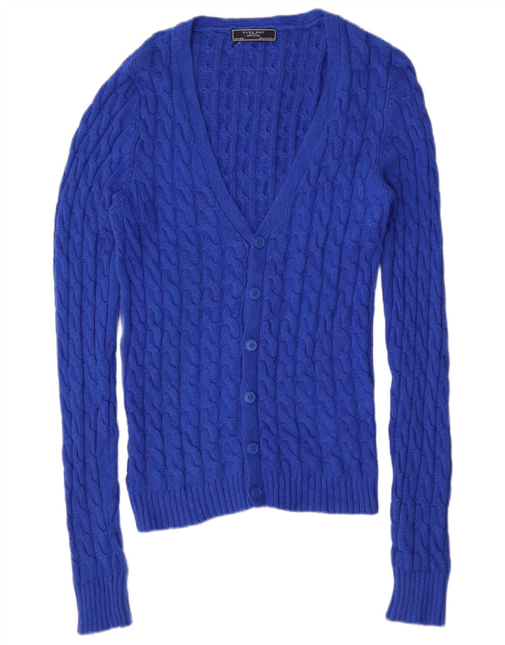 Zara Herren-Cardigan-Pullover aus mittelblauer Baumwolle