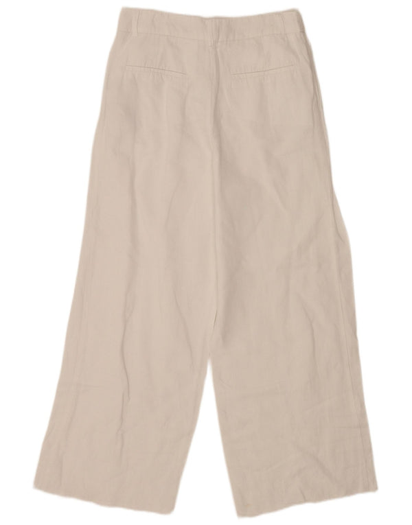 Zara Damen-Chinohose mit hoher Taille und weitem Bein, Größe S, W26, L28, weißes Leinen