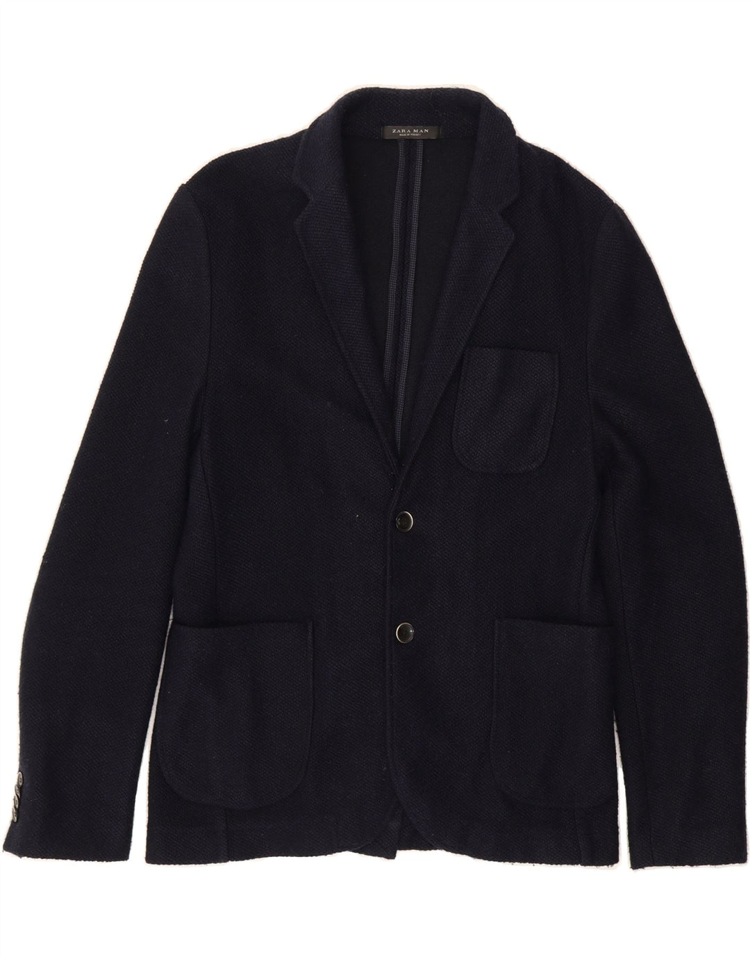 ZARA Mens 2 Button Blazer Jacket UK 38 Medium Navy Blue Acrylic Vintage Zara and Second-Hand Zara from Messina Hembry 