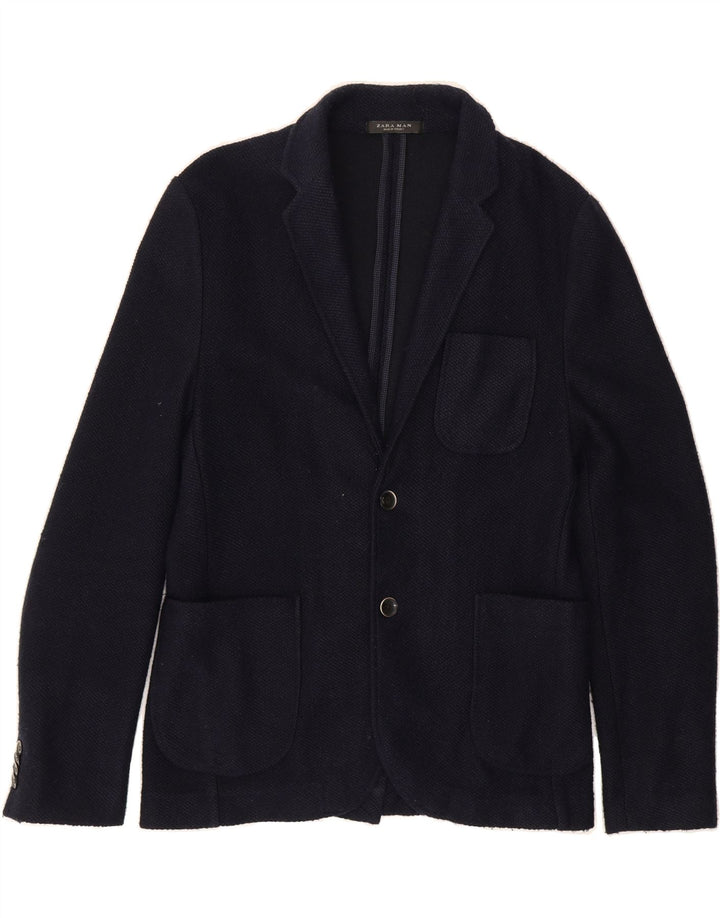 ZARA Mens 2 Button Blazer Jacket UK 38 Medium Navy Blue Acrylic Vintage Zara and Second-Hand Zara from Messina Hembry 