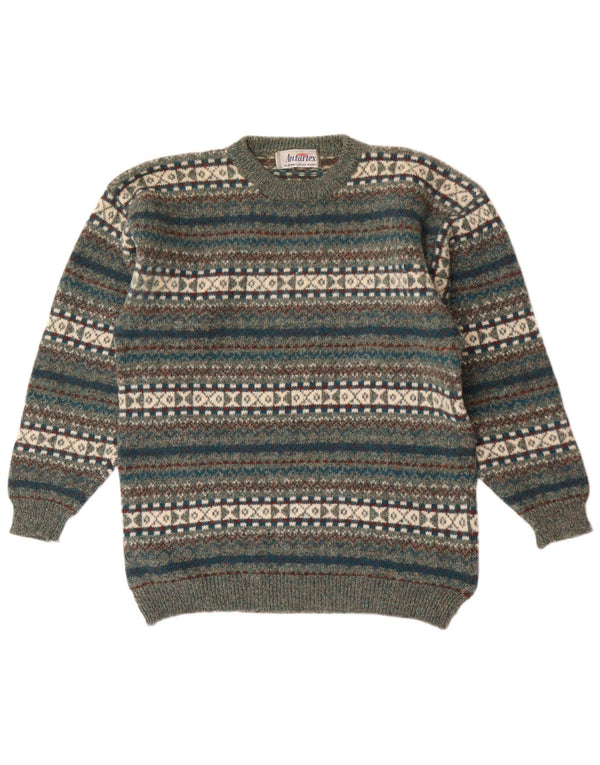 Antartex Herren-Pullover mit Rundhalsausschnitt, XL, grüne Fair-Isle-Wolle